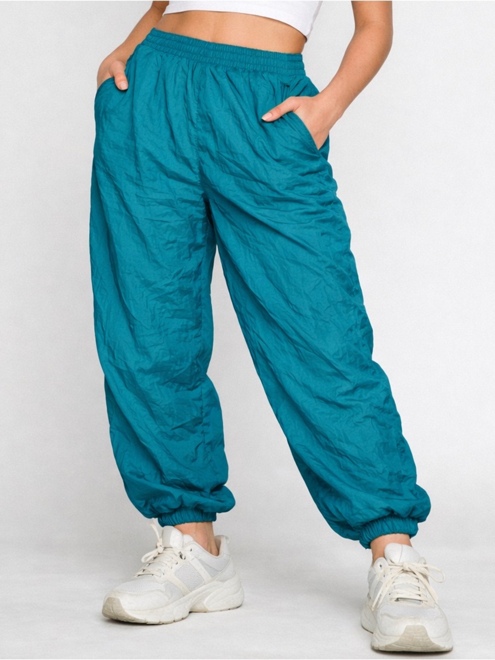 Vintage Marina Bay Teal Nylon Windbreaker Pants PL 12/14 Water Repellent